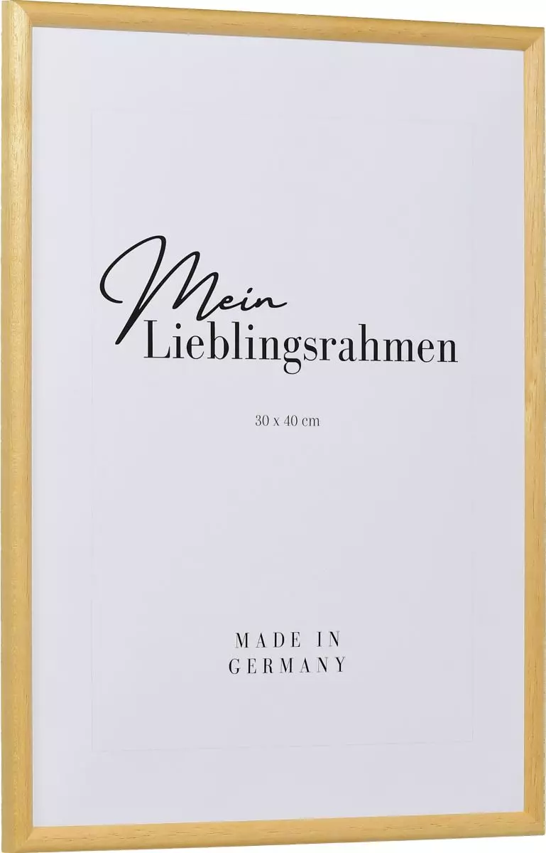 Seitenansicht eines klassischen, offenporigen, naturfarbenen Holzrahmens mit schmalem Halbrundprofil