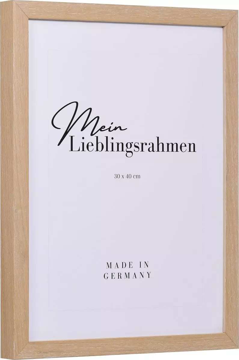 Seitenansicht eines Holzrahmens in der Farbe Kalkeiche mit natürlicher Maserung im Landhausstil