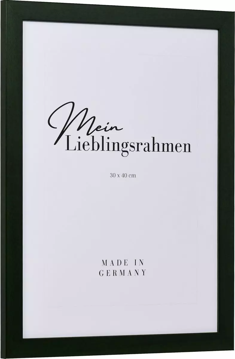 Seitenansicht eines tannengrünen Bilderrahmens mit sichtbarer Holzstruktur, glatter Oberfläche und kantigem, schlichtem Profil