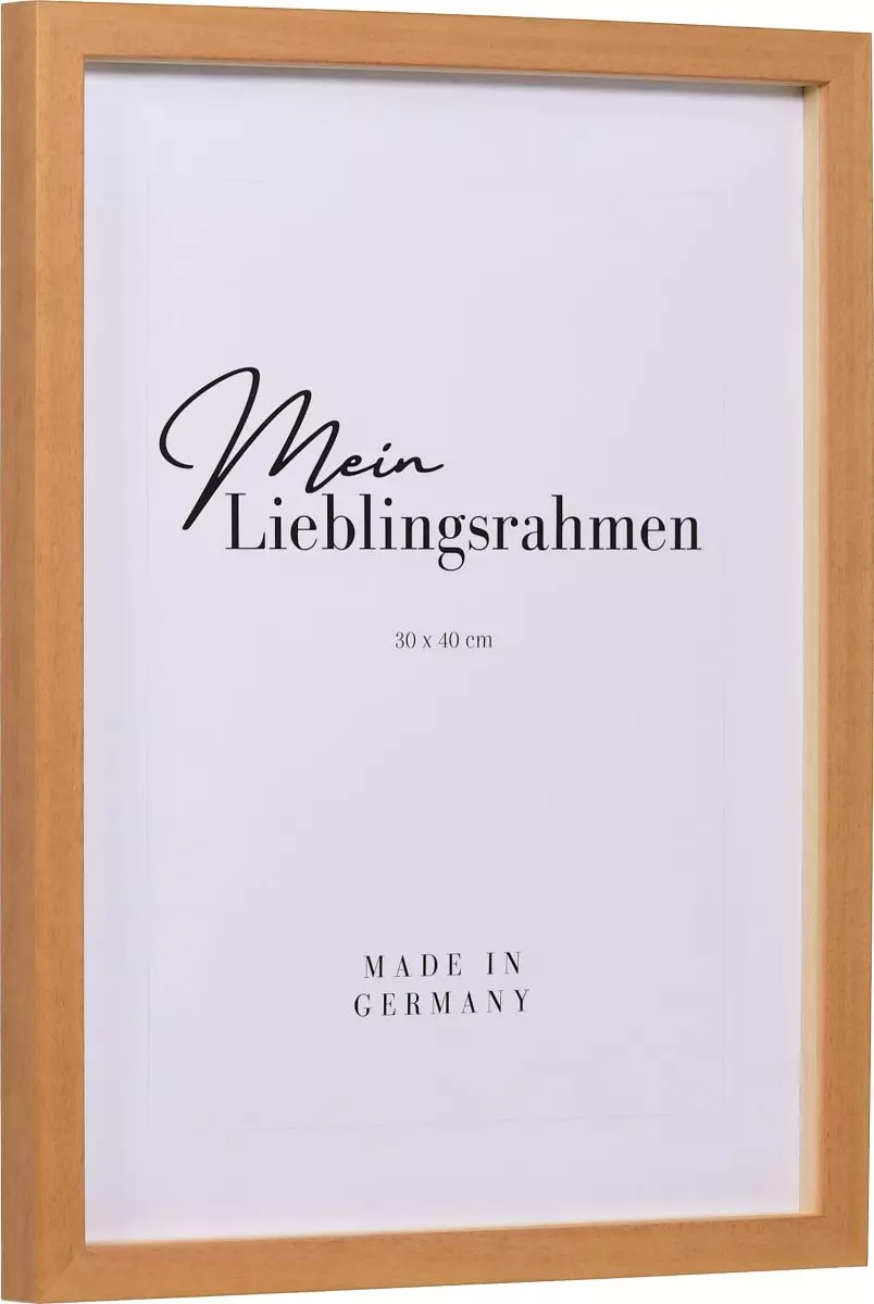 Seitenansicht eines honigfarbenen Bilderrahmens A4 mit glatter Oberfläche und schlichtem Design