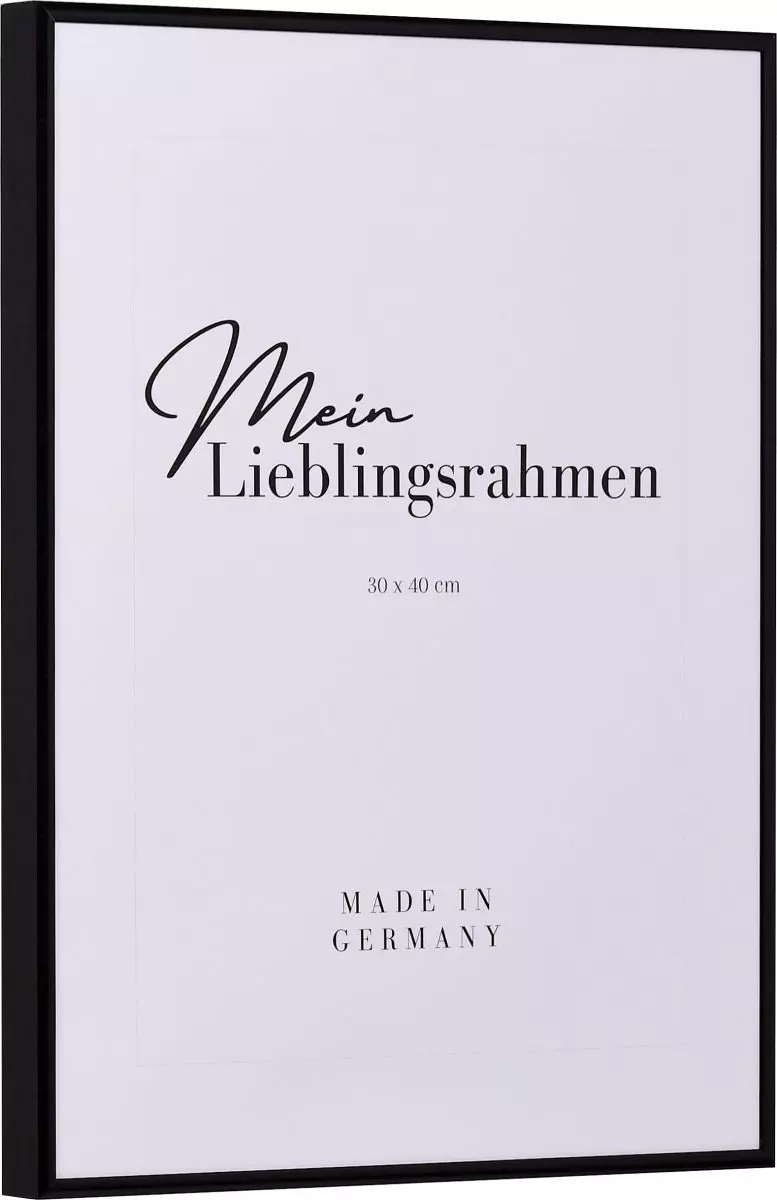 Seitenansicht eines schwarzen, sehr formstabilen Hochglanz-Aluminiumrahmens mit patentiertem Eckverbindersystem 