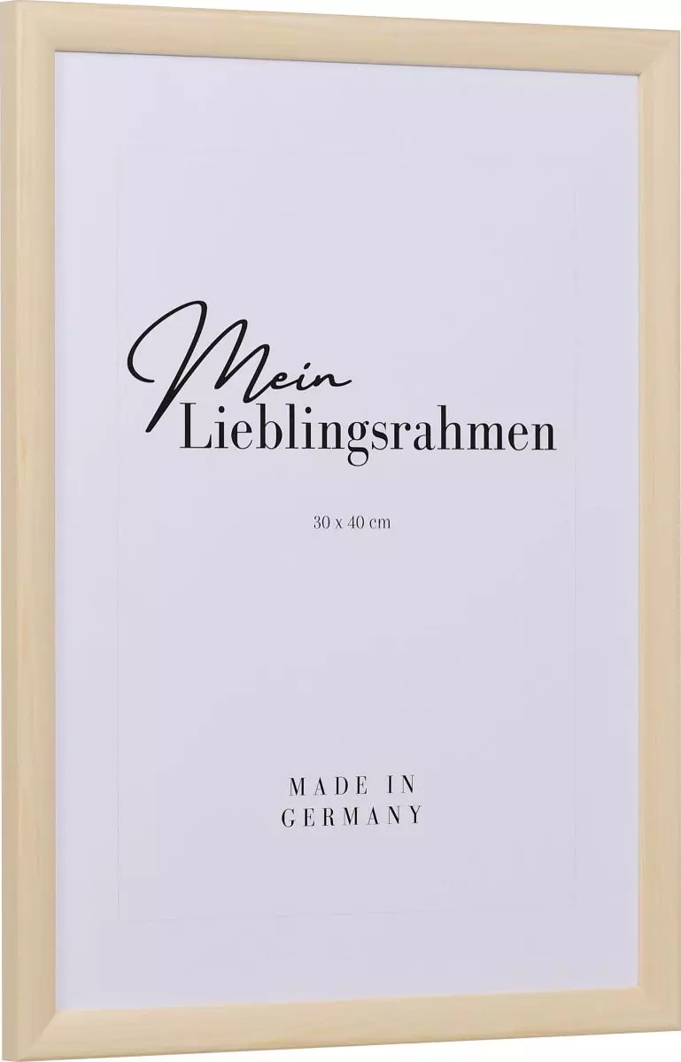 Seitenansicht eines weissen Bilderrahmens mit glatter Hochglanz-Oberfläche und sichtbarer Holzstruktur