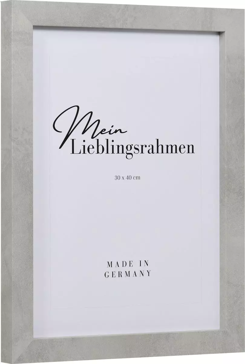 Seitenansicht eines betonfarbenen Holzrahmens im Industrial Style mit quadratischem Profil und rauer Oberfläche 