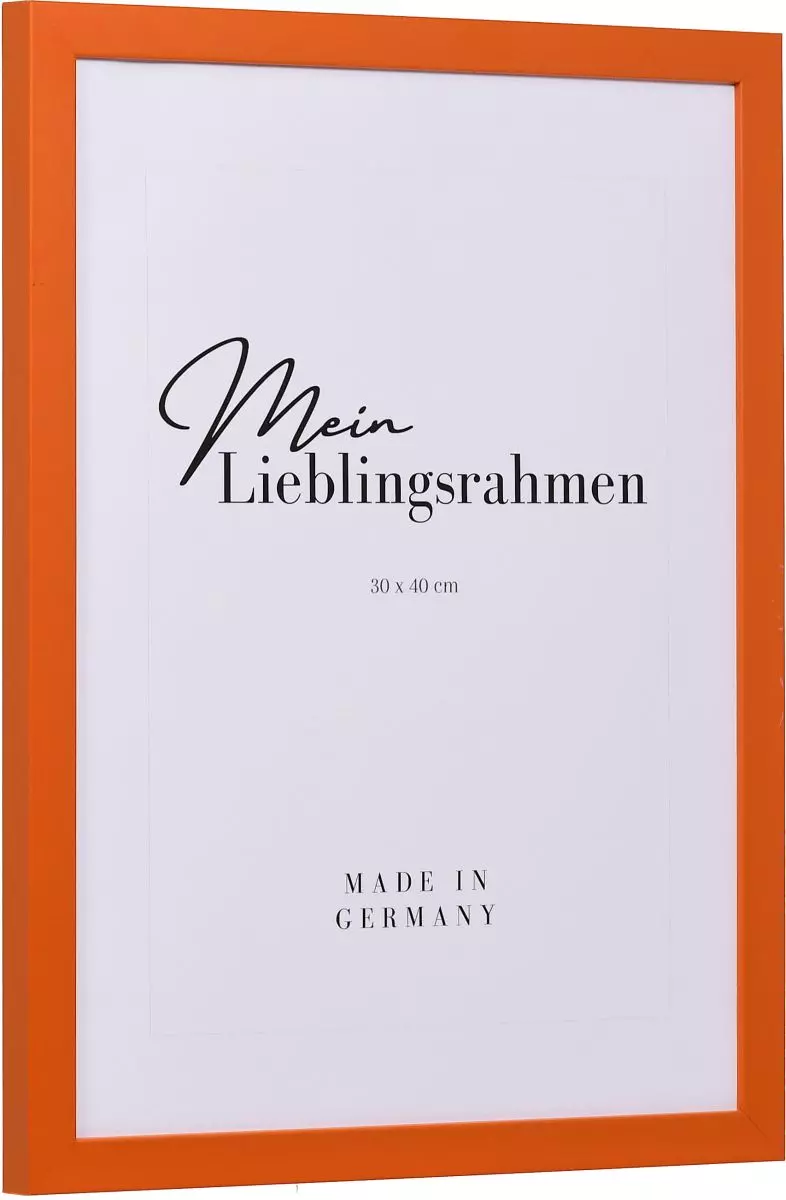 Seitenansicht eines orangenen Bilderrahmens mit geschlossener, glatter Oberfläche und würfelförmigem Profil