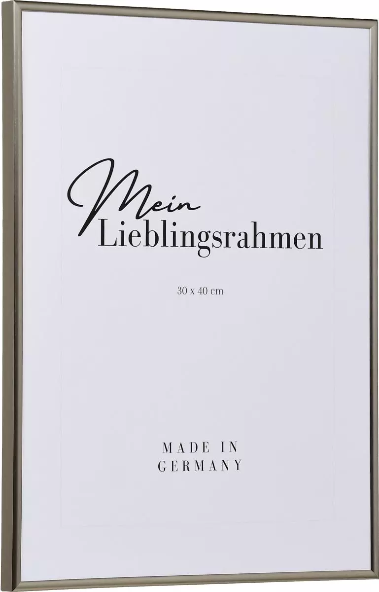 Seitenansicht eines platinfarbenen, schmalen Kunststoffrahmens mit Halbrundprofil