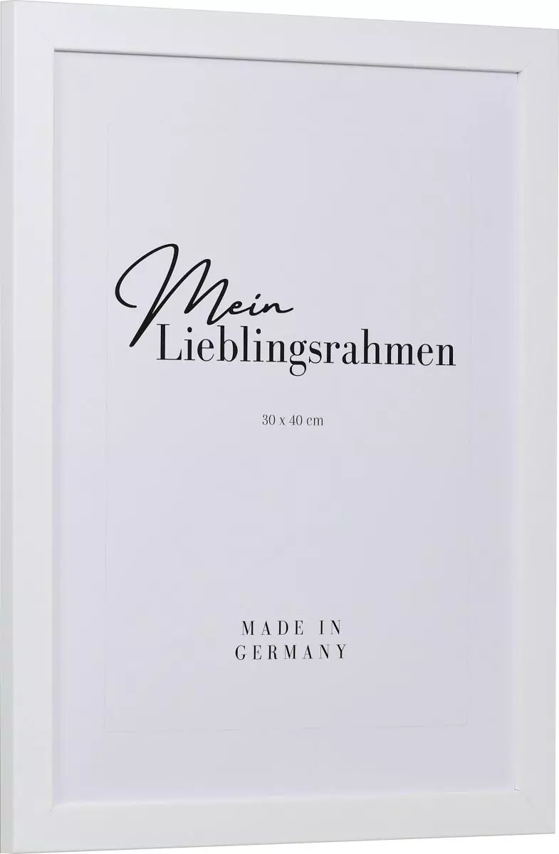 Seitenansicht eines weissen Bilderrahmens mit sichtbarer Holzstruktur, glatter Oberfläche und kantigem, schlichtem Profil