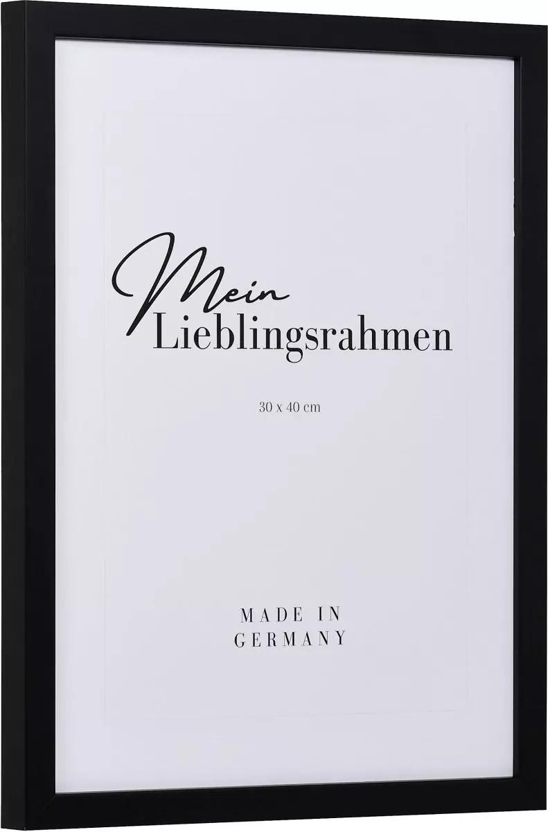 Seitenansicht eines schwarzen Bilderrahmens A4 mit glatter Oberfläche und schlichtem Design