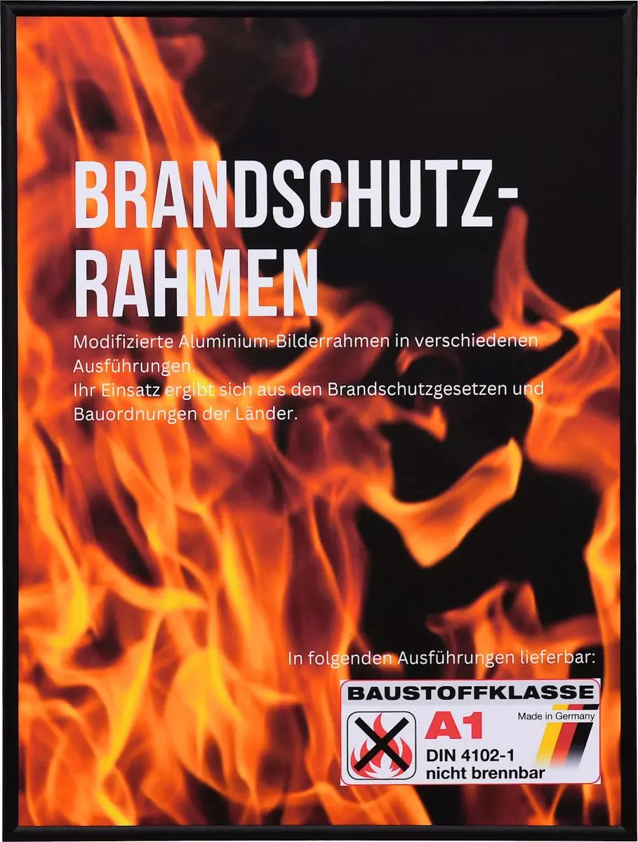 Frontansicht eines Brandschutzrahmens mit Halbrundprofil aus schwarzem, eloxiertem Aluminium