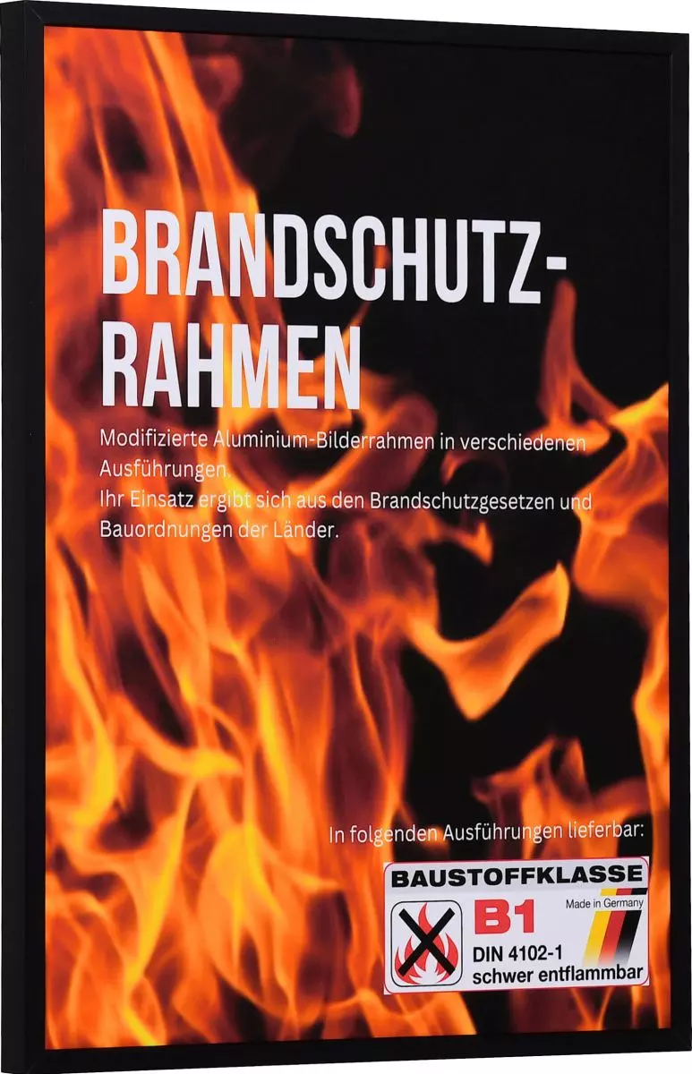 Seitenansicht eines schwarzen Brandschutzrahmens aus Aluminium