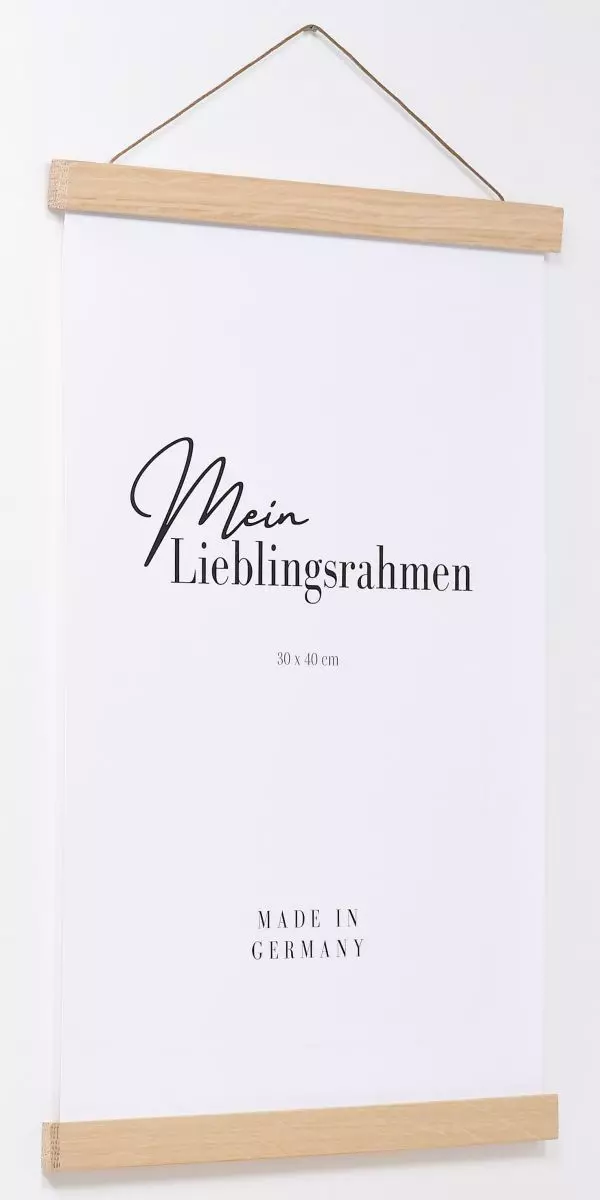 Seitenansicht eines eichenfarbenen Holz-Posterhängers