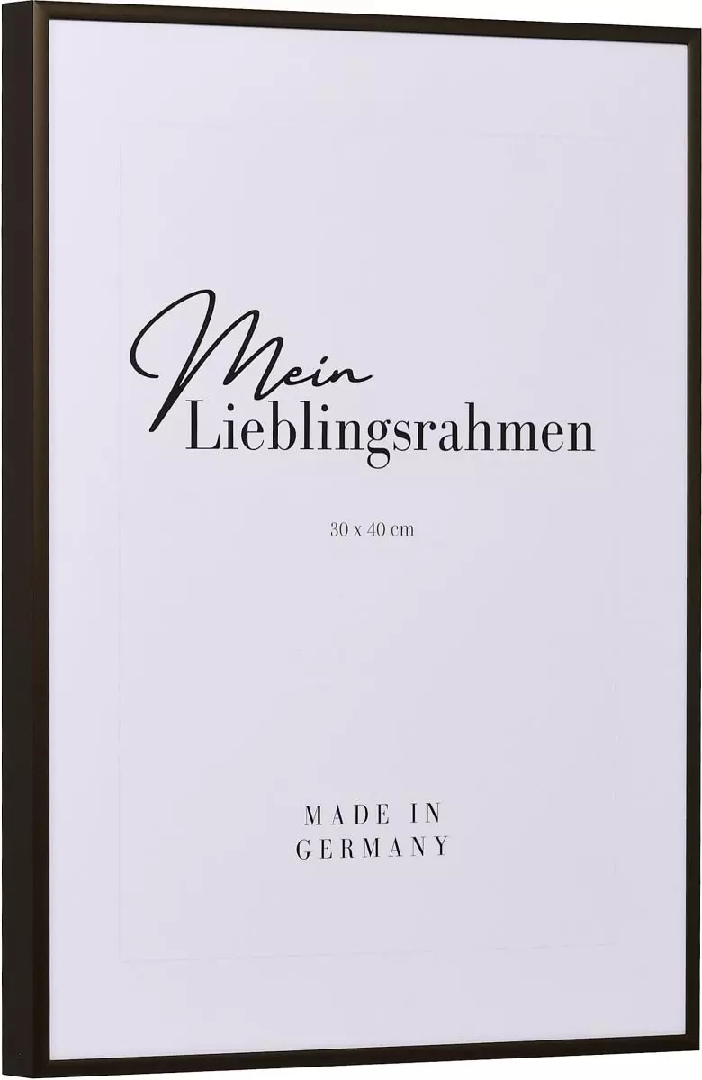 Seitenansicht eines bronzefarbenen, sehr formstabilen Aluminiumrahmens mit patentiertem Eckverbindersystem 