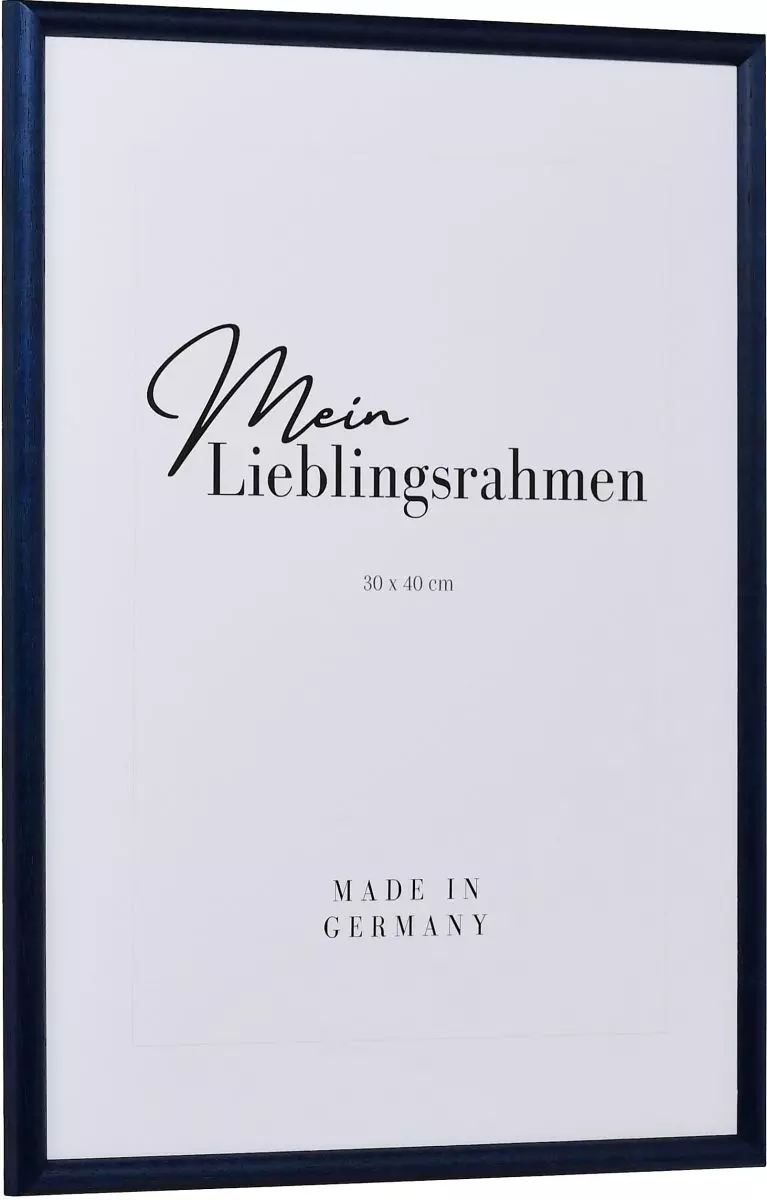 Seitenansicht eines klassischen, offenporigen, blauen Holzrahmens mit schmalem Halbrundprofil