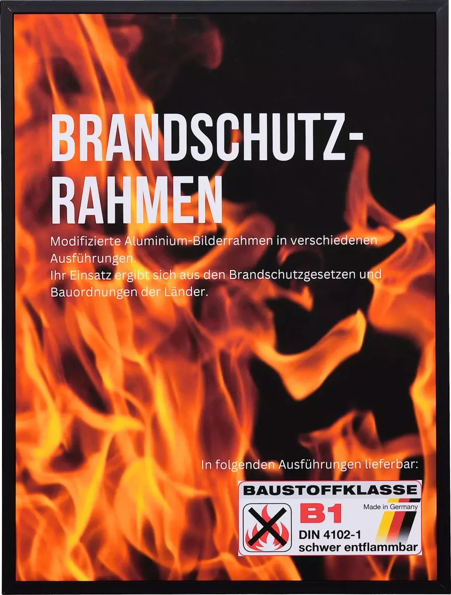 Frontansicht eines schwarzen Brandschutzrahmens aus Aluminium