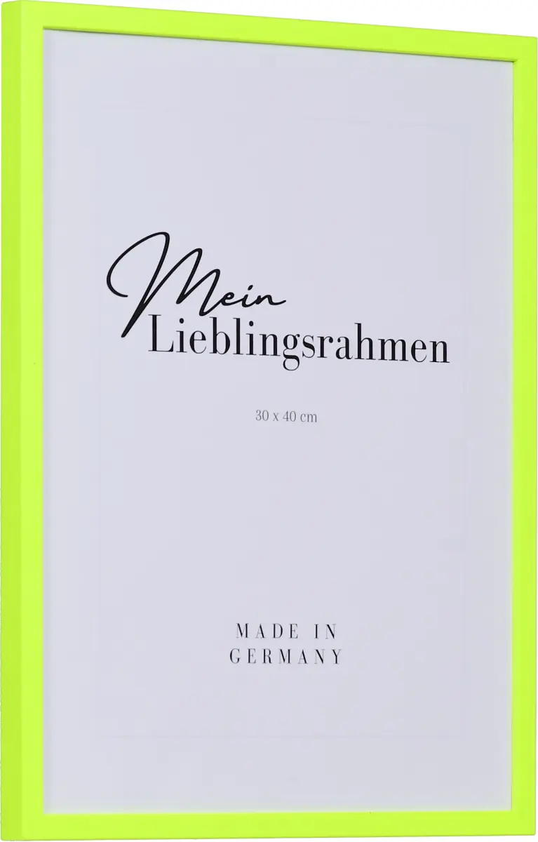 Seitenansicht eines Holzbilderrahmen im modernen Stil in der Farbe Neongelb