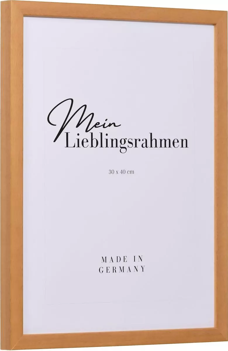 Seitenansicht eines honigfarbenen Bilderrahmens A4 mit glatter Oberfläche und schlichtem Design