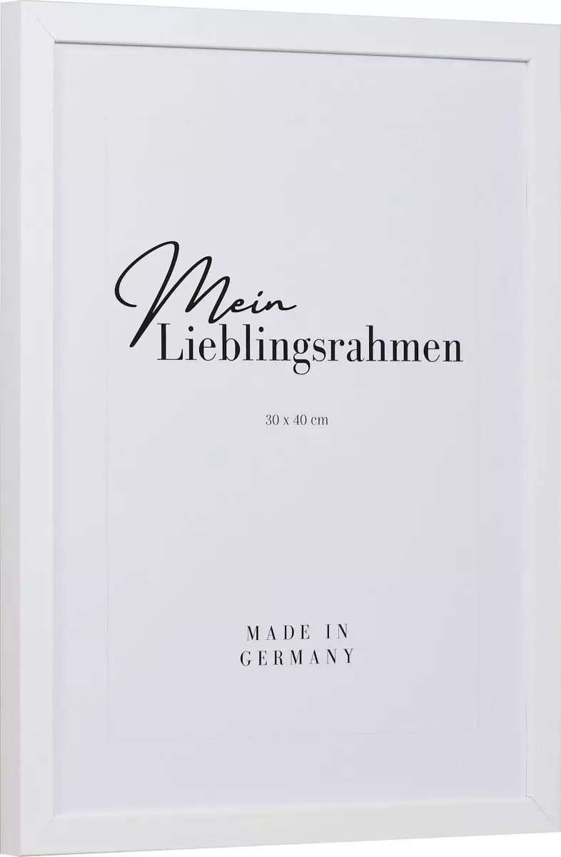 Seitenansicht eines weissen Bilderrahmens mit geschlossener, glatter Oberfläche und würfelförmigem Profil