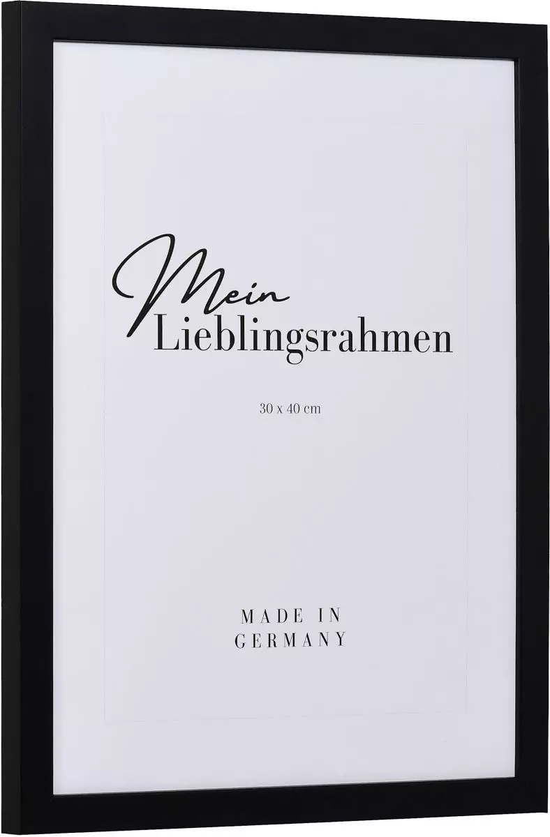 Seitenansicht eines schwarzen Bilderrahmens mit geschlossener, glatter Oberfläche und würfelförmigem Profil