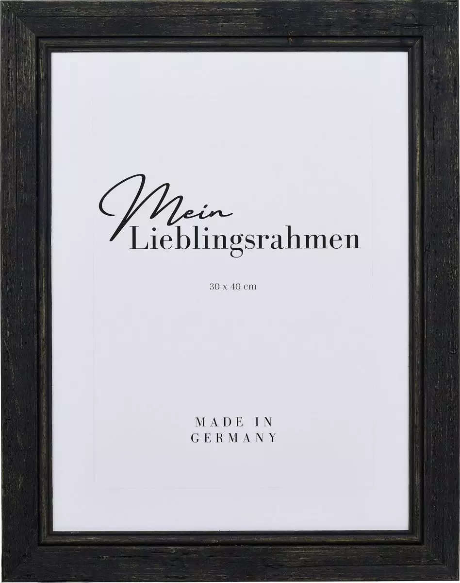 Frontansicht eines schwarzen, offenporig lackierten Holzrahmens mit Flachprofil und Rundstab an der Innenkante