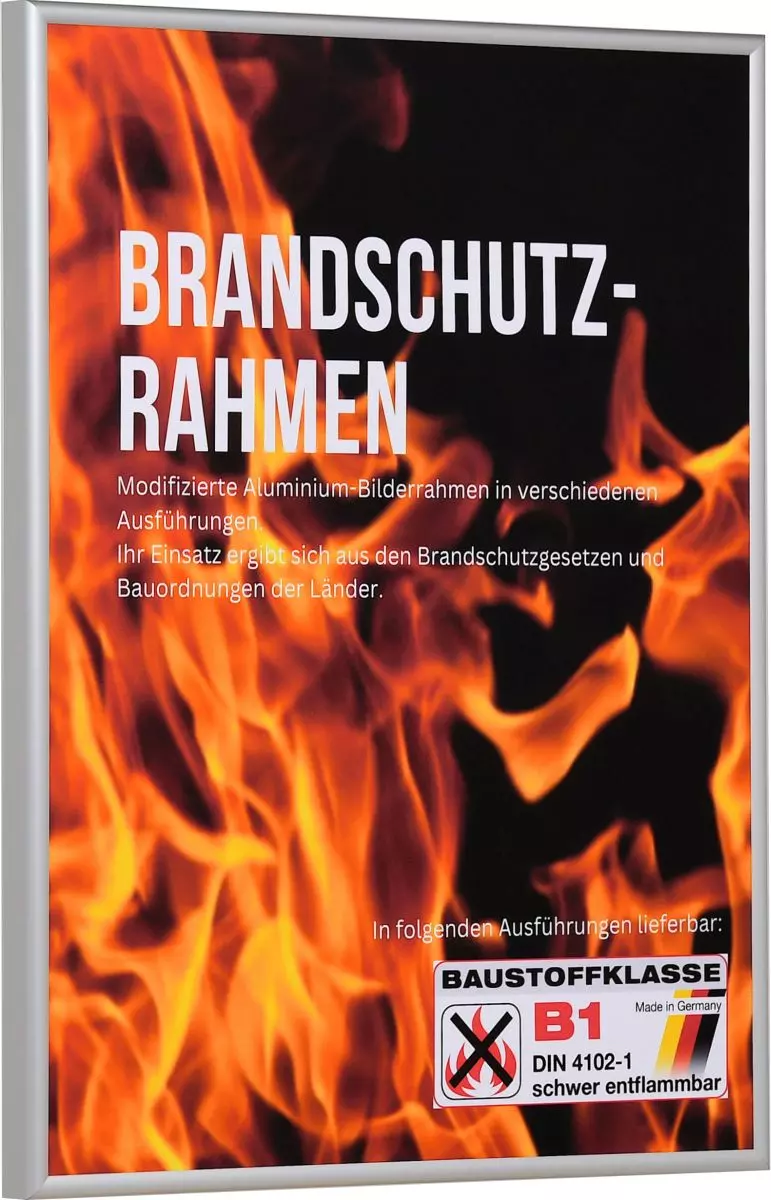 Seitenansicht eines silbernen Brandschutzrahmens aus einem Halbrundprofil und eloxiertem Aluminium