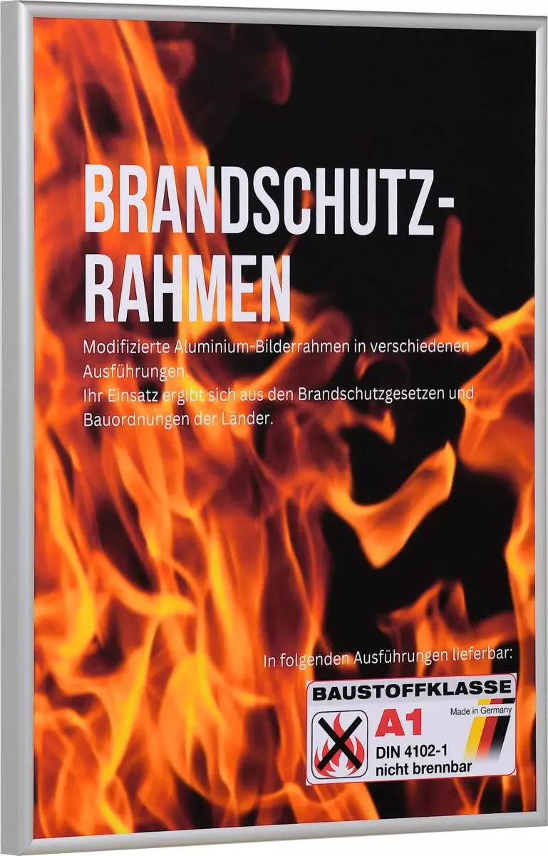 Seitenansicht eines Brandschutzrahmens mit Halbrundprofil aus silbernen eloxiertem Aluminium