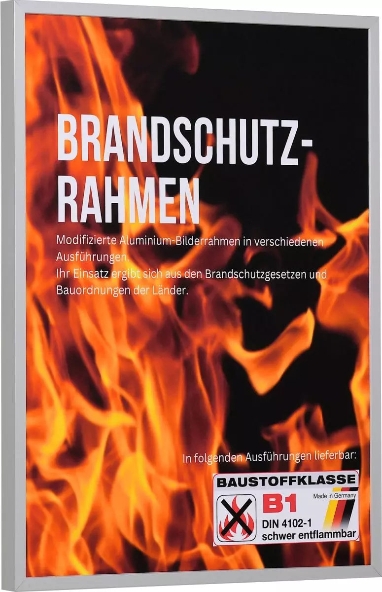 Seitenansicht eines silbernen Brandschutzrahmens aus Aluminium