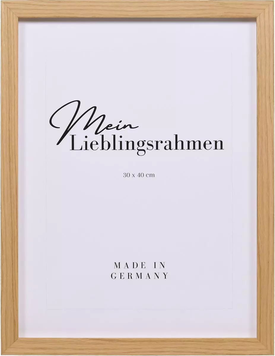 Frontansicht eines furnierten Massivholzrahmens, 30x40 cm, in Eiche mit natürlicher Maserung im Landhausstil