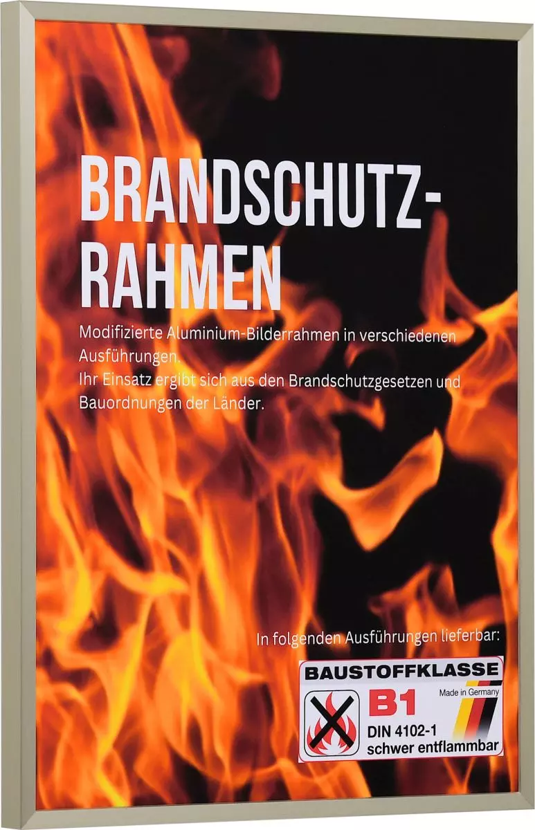 Seitenansicht eines champagnerfarbenen Brandschutzrahmens aus Aluminium