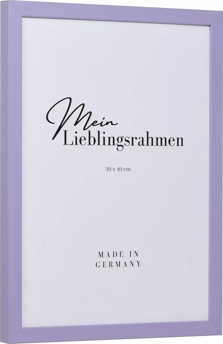 Seitenansicht eines fliederfarbenen Bilderrahmens mit geschlossener, glatter Oberfläche und würfelförmigem Profil